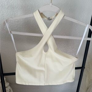 Light yellow cross-neck Crop Top